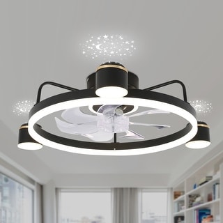 Cusp Barn Modern 28-In Low Profile Ceiling Fan with Light and Smart APP Remote Control, Dimmable Starry Flush Mount Ceiling Fan