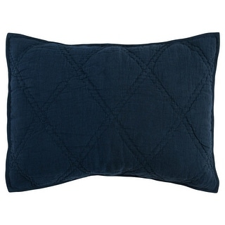Hara 26 Inch Hand Quilted Standard Pillow Sham, Polyester Fill, Dark Blue