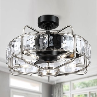 23" Modern 3-Blade Crystal Caged Chandelier Ceiling Fan with Remote