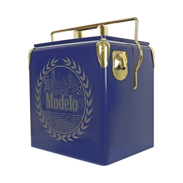 Modelo Retro Ice Chest Beverage Cooler with Bottle Opener 13L (14 qt) 18 Can, Blue and Gold