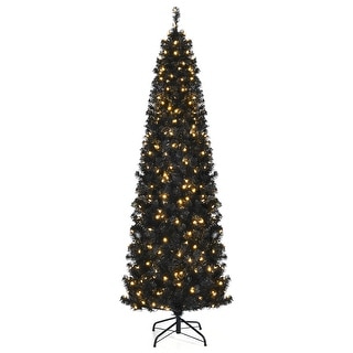 Costway 7ft Pre-lit PVC Christmas Pencil Tree Black w/ 350 LED Lights