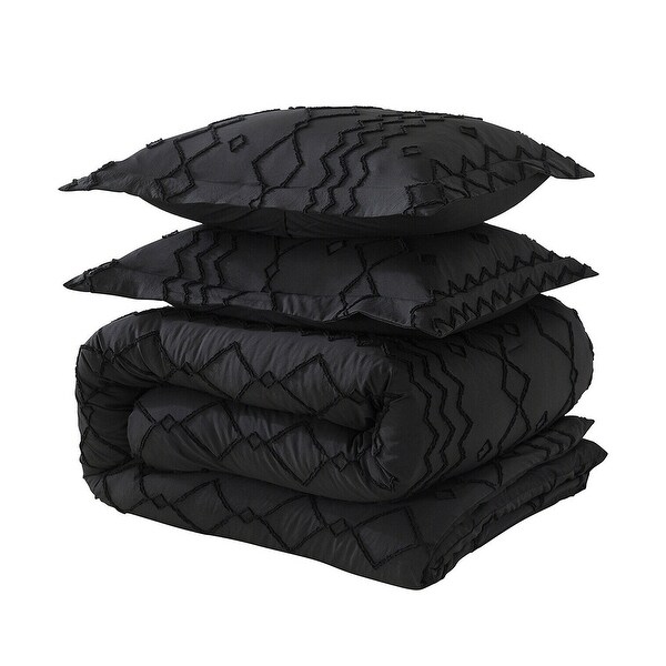3PCS Tufted Comforter Boho Shabby Chic Geometry King Black