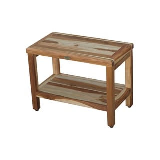 EcoDecors Eleganto 24" Solid Teak Shower Bench With Shelf - EarthyTeak Finish