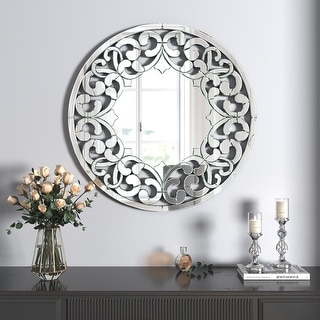 KOHROS Modern Silver Round Decorative Wall Mirror - 31.5"x31.5"