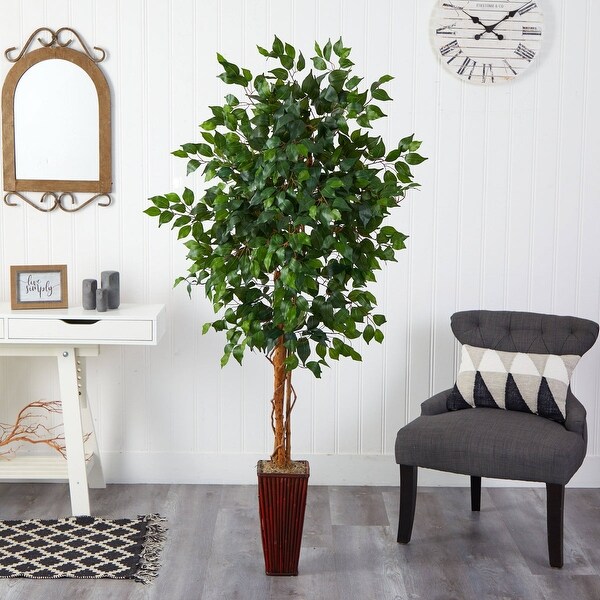 6' Ficus Tree w/Bamboo Planter - 34"D x 34"W x 72"H