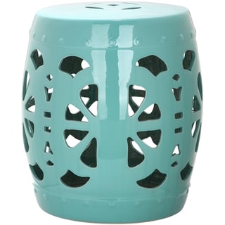 SAFAVIEH Stencil Aqua Blossom Ceramic Decorative Garden Stool