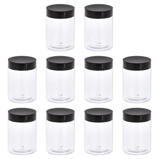 Round Plastic Jars with Black Screw Top Lid, 10Pcs - Clear
