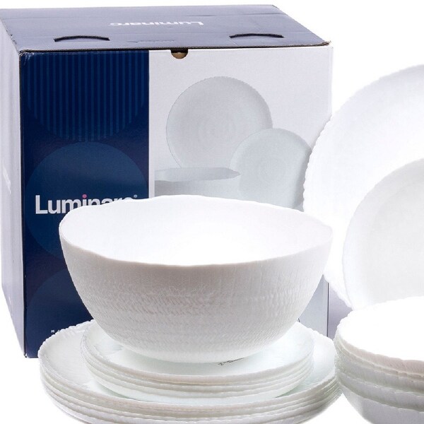Luminarc Ammonite White Glass Dinnerware Set of 19 for 6