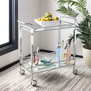 SAFAVIEH Ingrid 2 Tier Bar Cart -Chrome / Glass - 31.5" x 16" x 30"