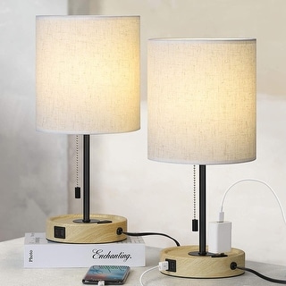 Nightstand Lamp with Dual USB Charging Port and 2-Prong AC Outlet