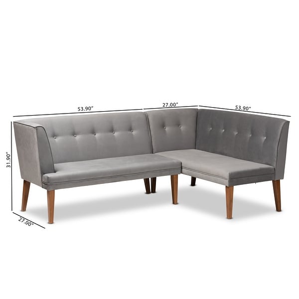 Stewart Mid-Century Velvet Dining Nook Banquette Set(2PC)-Grey