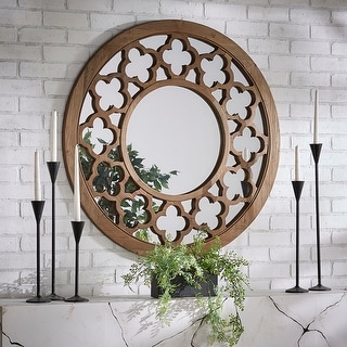 Silas Wood Quatrefoil Cutout Round Wall Mirror by iNSPIRE Q Artisan