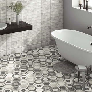 SomerTile Classico Bardiglio Hexagon Geo 7" x 8" Porcelain Floor and Wall Tile