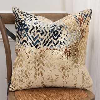 Rizzy Home Beige, Metallic Gold, Blue, and Grey Geometric Throw Pillow