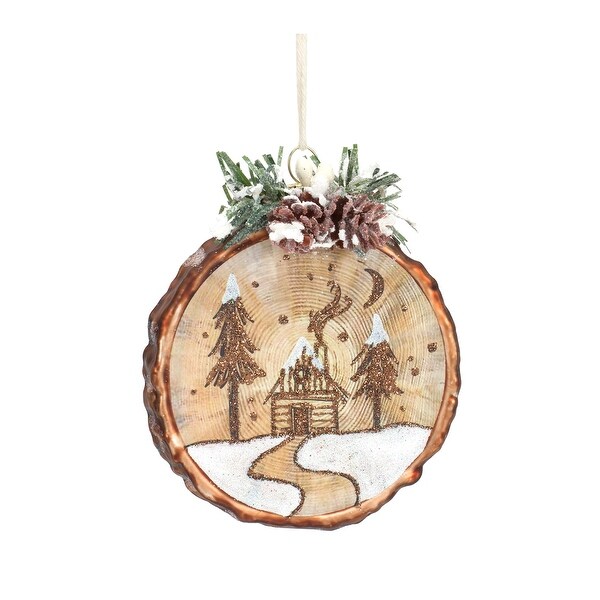 Cabin and Deer Ornament (Set of 6)