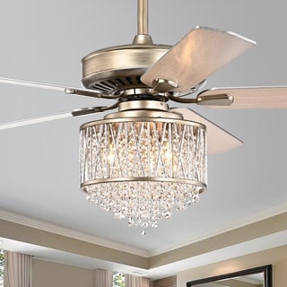 Silver Orchid Mason Brushed Brass 5-blade Lighted Ceiling Fan with Crystal Shade
