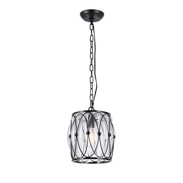 Isteppa 1-Light 8-Inch Black Metal and Glass Drum Pendant