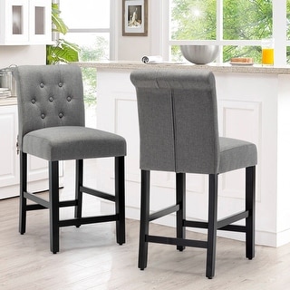 24 Inches Counter Height Bar Stools with Button Tufted Back Set of 2