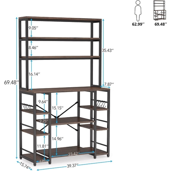 5 Tiers Kitchen Bakers Rack with Storage Shelves, Microwave Oven Organizer Stand, Black Rustic Brown