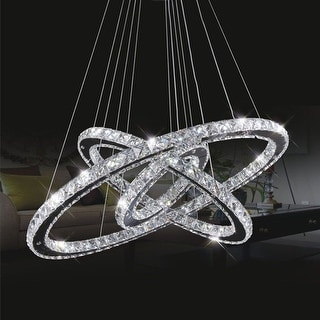 DIMMABLE Modern LED K9 Crystal Chandelier Pendant Lamp Flush Mount Ceiling Light Fixture - 32" - Chrome