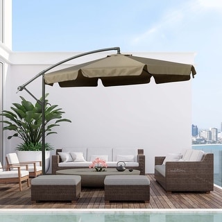 Outsunny 9FT Offset Hanging Patio Umbrella Cantilever Umbrella with Easy Tilt Adjustment, Cross Base and 8 Ribs for Backyard