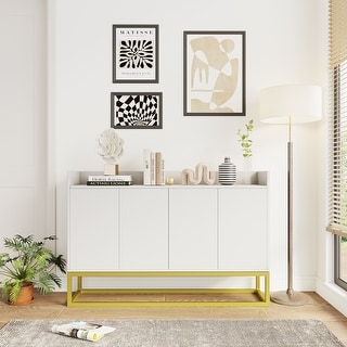 Stylish and Functional 4-Door Storage Cabinet with Square Metal Legs