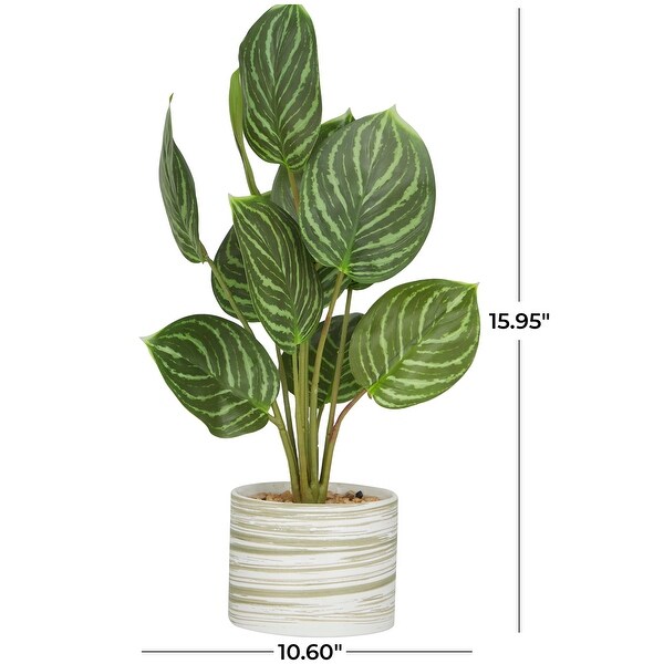 The Novogratz Green Faux Foliage Calathea Artificial Plant with Patterned Porcelain Pot - 9.80 x 10.60 x 15.95