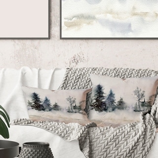 Designart 'Christmas Minimalistic Forest Landscape and Snow' Lake House Printed Throw Pillow