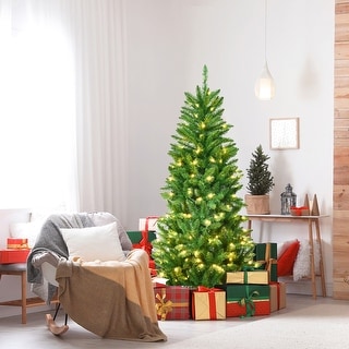 Gymax 5 ft Pre-lit Pencil Christmas Tree Hinged Fir Tree Holiday Decor - See Details