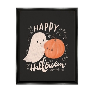 Stupell Happy Halloween Smiling Ghost Pumpkin Floater Canvas Wall Art by Loni Harris