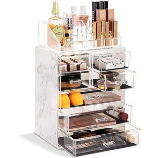 Sorbus Glitter Makeup and Jewelry Storage Case Display Set (Style 1) - 3 Large, 4 Small Drawers