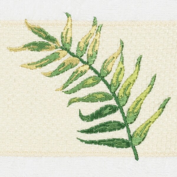 Authentic Hotel and Spa Turkish Cotton Palm Fronds Embroidered White Hand Towel