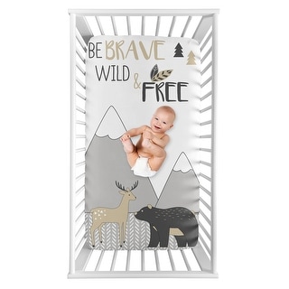 Woodland Animal Collection Boy or Girl Photo Op Fitted Crib Sheet - Beige, Grey and White Boho Deer Bear Mountain Friends