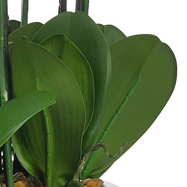 14 Stems Real Touch White Phalaenopsis Orchids with Green Leaf in Silver Ceramic Pot - 30.71" H x 33.46" W x 29.13" D