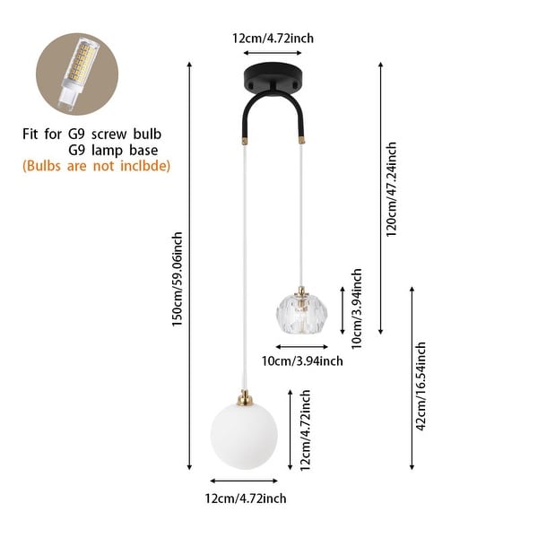 Fylbinye 2-Lights Bedside Pendant Light Gold Chandelier With Crystal Accents - N/A