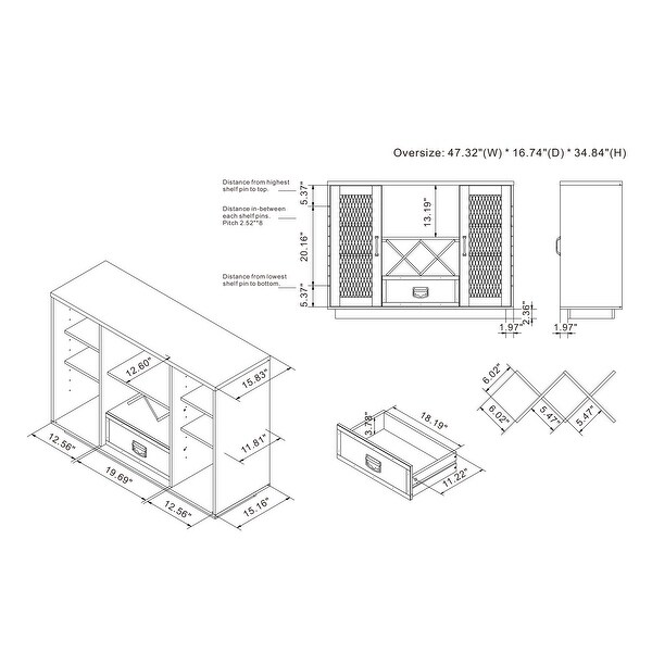 DH BASIC Industrial 7-shelf Buffet with Wine Bottle Storage by Denhour