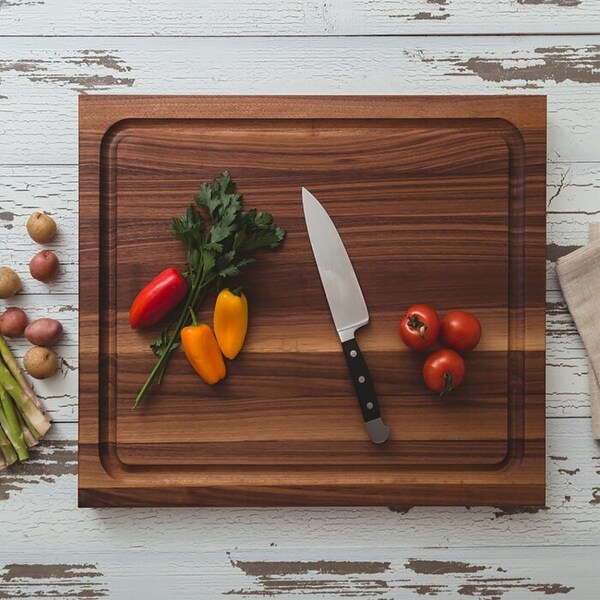 John Boos Reversible 21" Au Jus Carving Cutting Board with Juice Groove, Walnut - 15