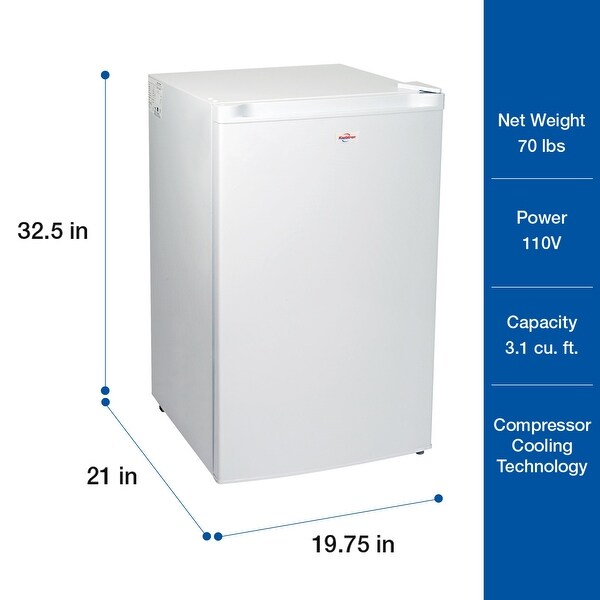 Koolatron Compact Upright Freezer 3.1 cu ft (88L) White, Energy-Efficient Manual Defrost, Flat Back