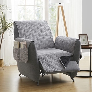 Teflon Newfield Reversible Recliner Cover with Attached Arms, Grey and Black