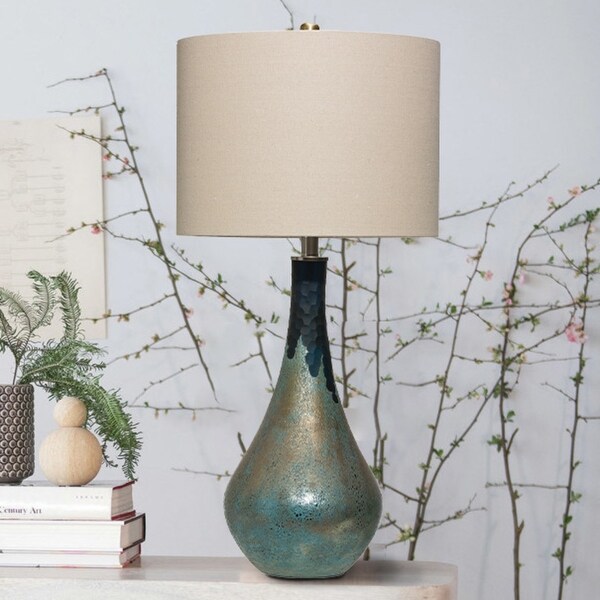 Glass Table Lamp with Opal Finish & Linen Shade (Set of 2 Lamps)