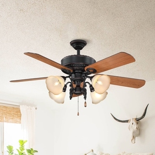 52" Reversible Wood 5-blade Ceiling Fan with Lights and Pull Chain