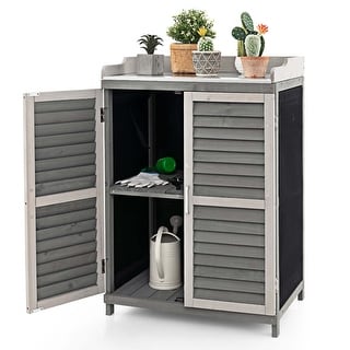 Costway Outdoor Potting Bench Table, Garden Storage Cabinet with Metal - See Details