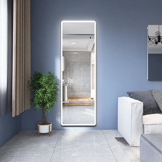 Full-Length Vanity Mirror in Silver with LED light Wall Mounted