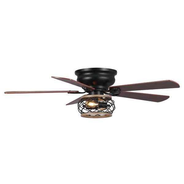 48" Farmhouse Wooden 5-Blade Flush Mount Ceiling Fan with Remote
