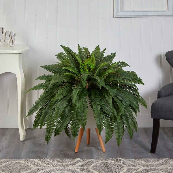 2.5' Boston Fern Artificial Plant in White Planter with Legs - 21"
