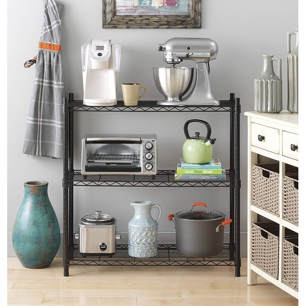 3 Tier Adjustable Heavy Duty Steel Wire Multiuse Organizing Rack Shelf,Black