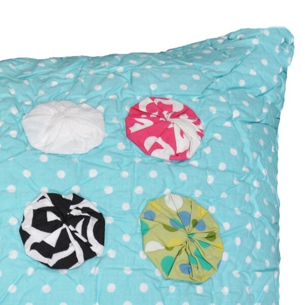 Cottage Home Polka Dot Teal Cotton 16 Inch Throw Pillow