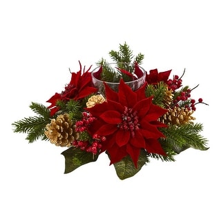 Poinsettia, Berry and Golden Pine Cone Candelabrum Artificial Arrangement - 14