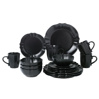 Lorren Home Trends 16 Piece Scalloped Edge Black Dinnerware