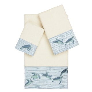 Authentic Hotel and Spa Turkish Cotton Turtles Embroidered Cream 3-piece Towel Set